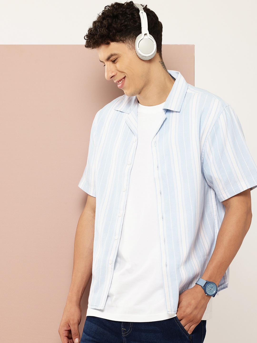 

Harvard Short Sleeves Vertical Striped Casual Shirt, White