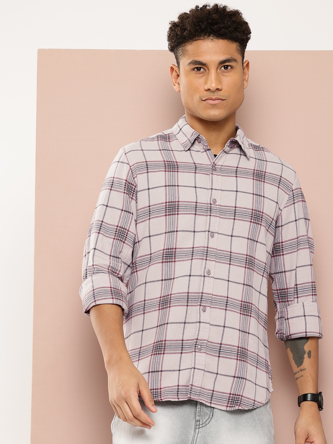 

Harvard Tartan Checked Cotton Casual Shirt, Grey