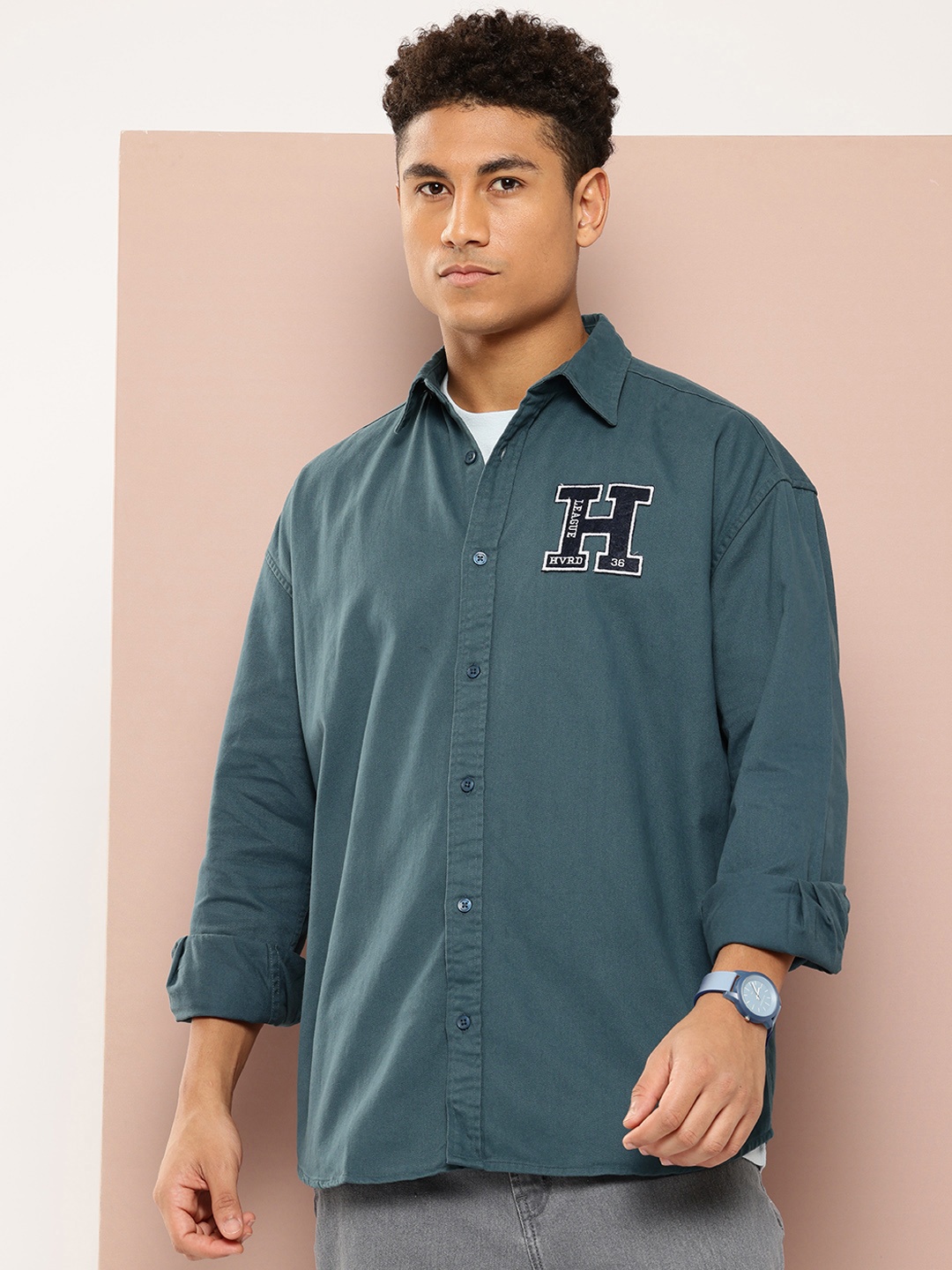 

Harvard Men Applique Detailed Pure Cotton Shirt, Teal