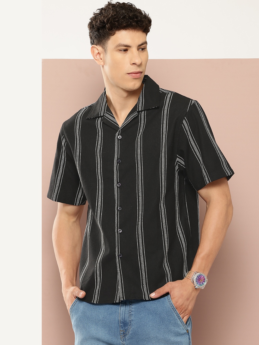 

Harvard Monochrome Striped Casual Shirt, Black
