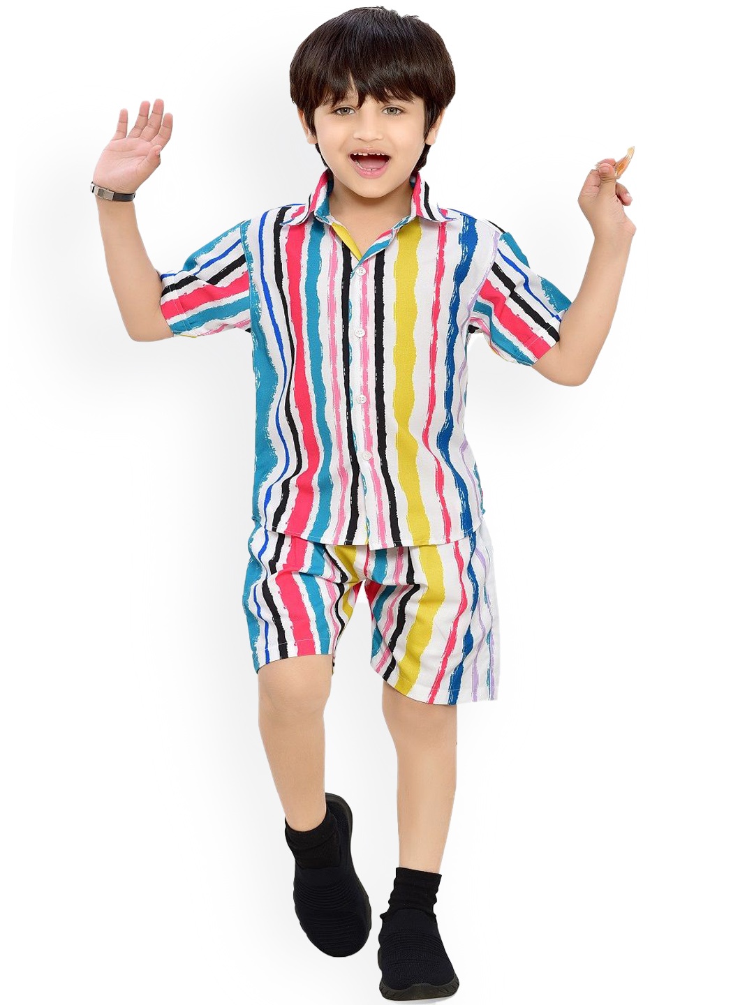 

BAESD Boys Striped Pure Cotton Shirt & Shorts, Blue
