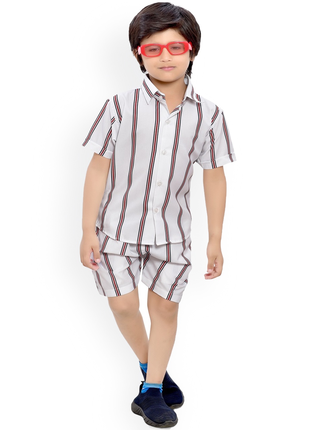

BAESD Boys Striped Pure Cotton Shirt & Shorts, White