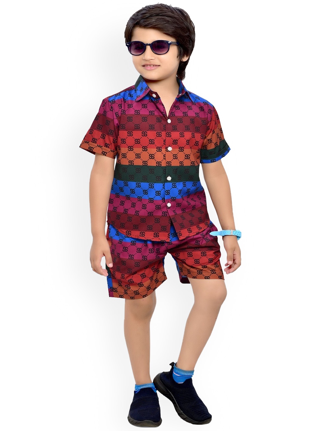 

BAESD Boys Printed Pure Cotton Shirt & Shorts, Maroon