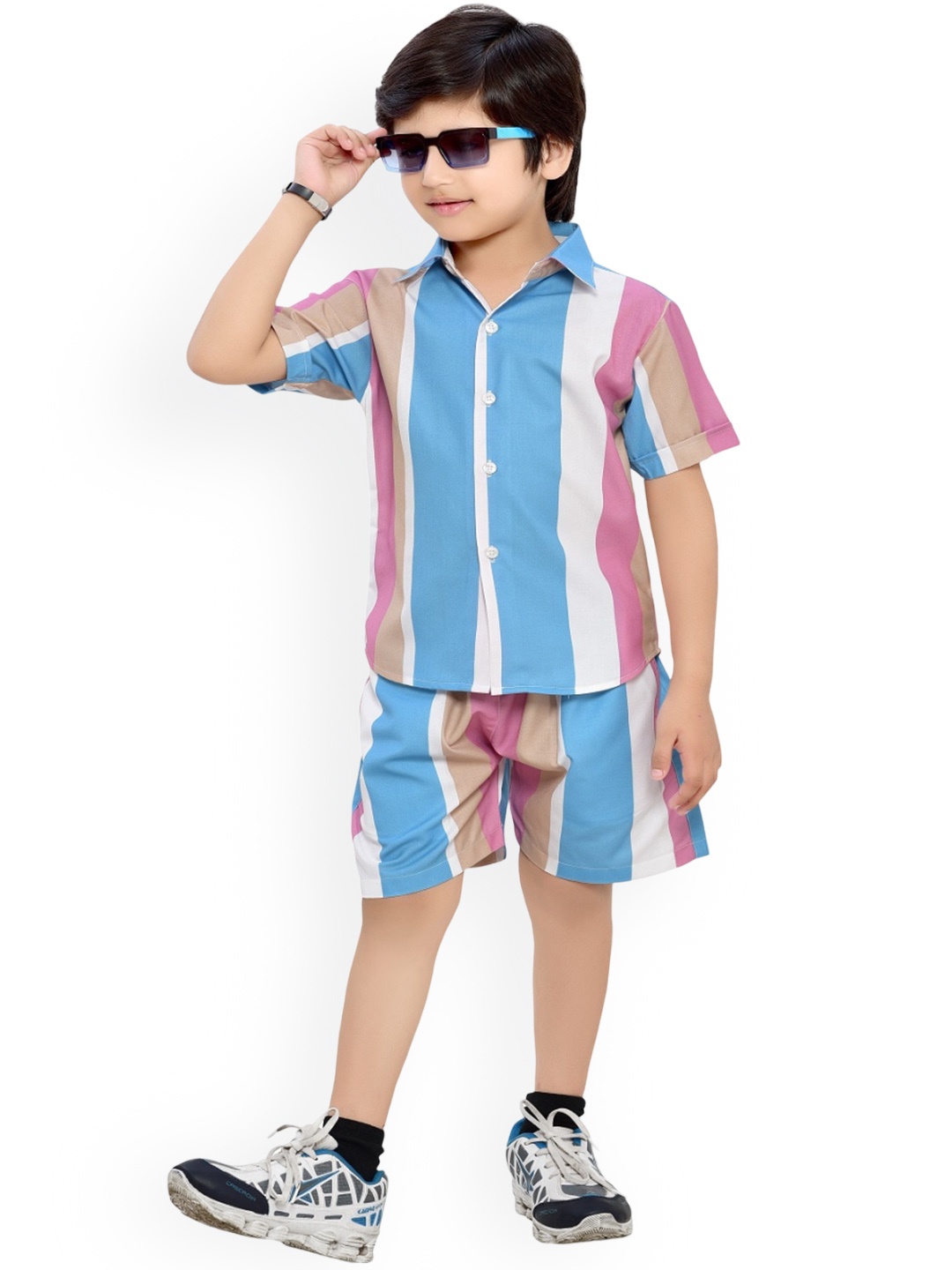 

BAESD Boys Striped Pure Cotton Shirt & Shorts, Blue