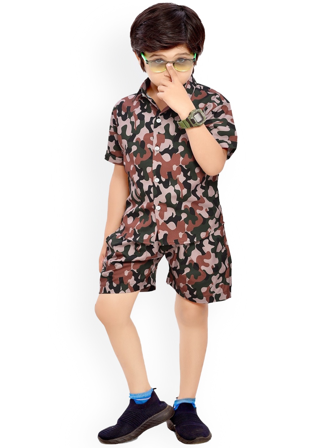 

BAESD Boys Printed Shirt with Shorts, Brown