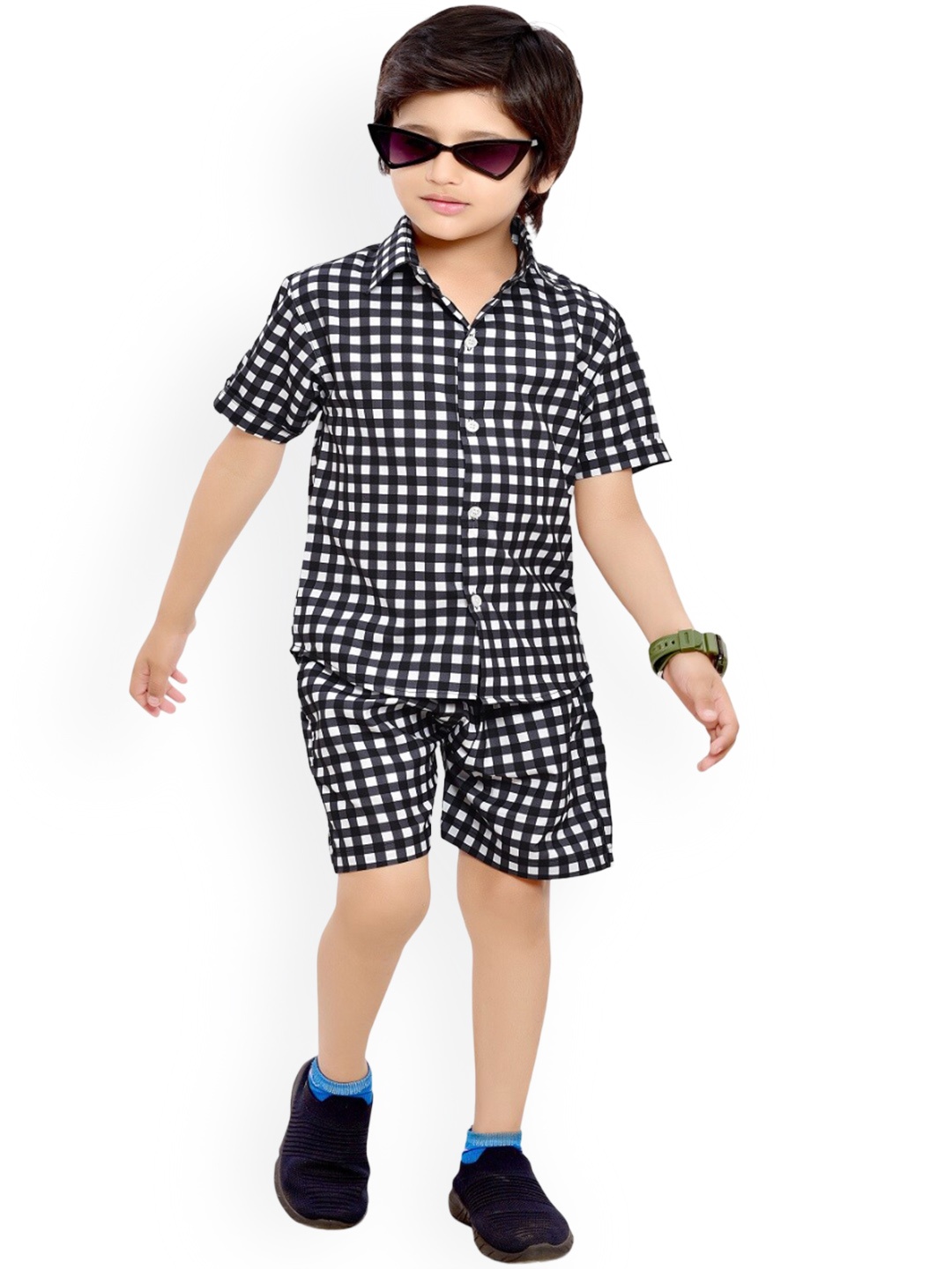 

BAESD Boys Printed Shirt with Shorts, Black