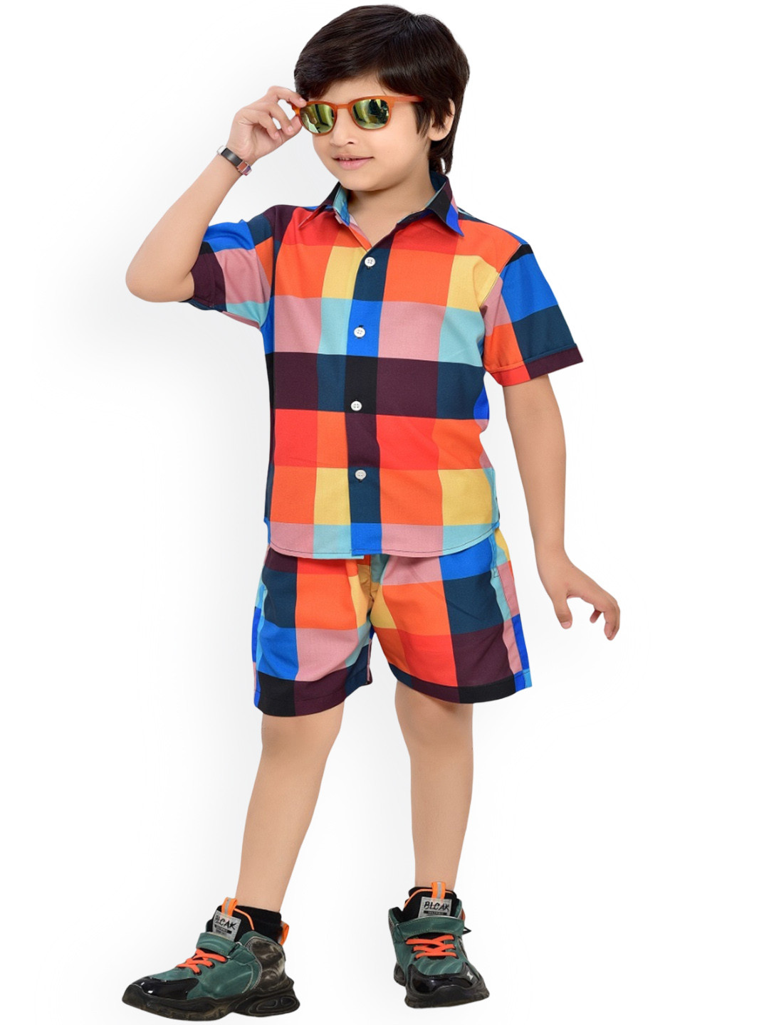 

BAESD Boys Printed Shirt With Short, Blue