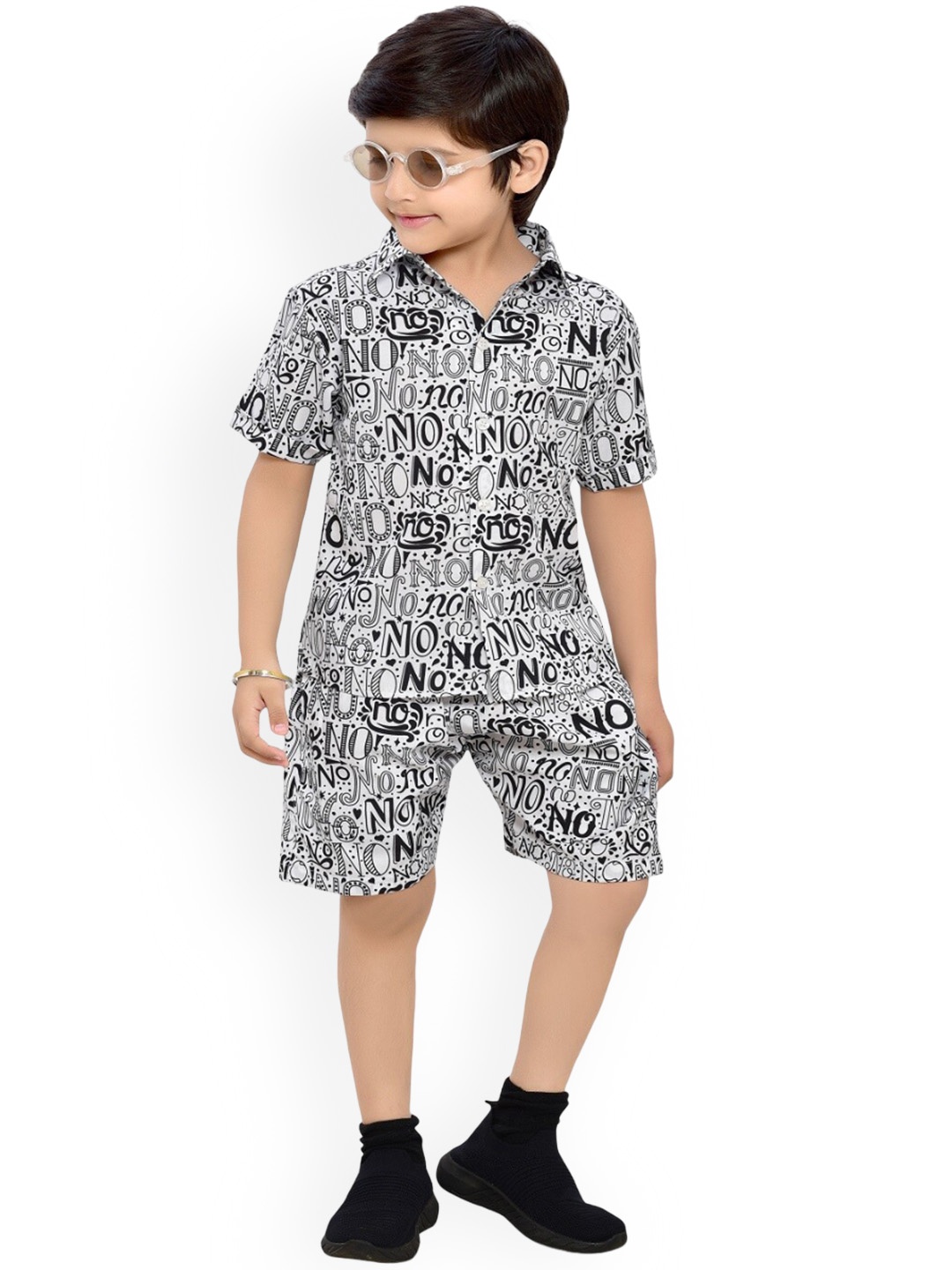 

BAESD Boys Printed Shirt With Short, Black