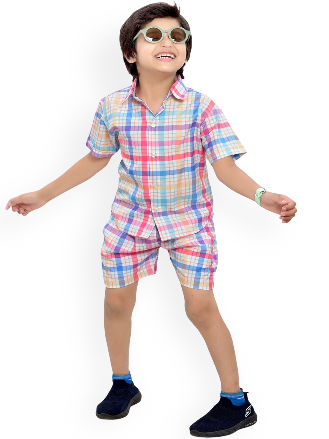 

BAESD Boys Printed Shirt Collar Pure cotton Shirt with Short, White