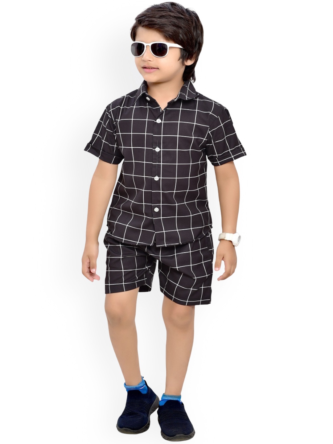 

BAESD Boys Checked Shirt with Shorts, Black