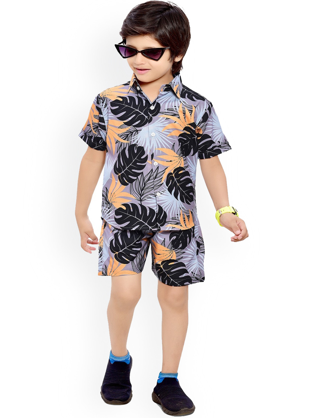 

BAESD Boys Printed Shirt with Shorts, Grey