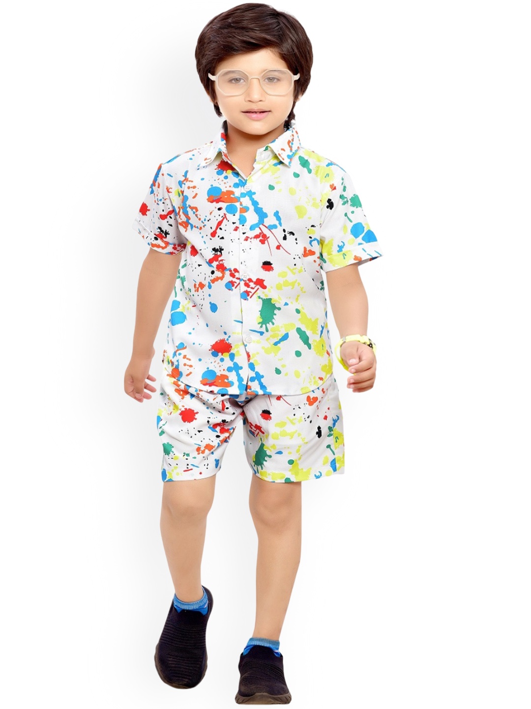 

BAESD Boys Printed Shirt with Shorts, White