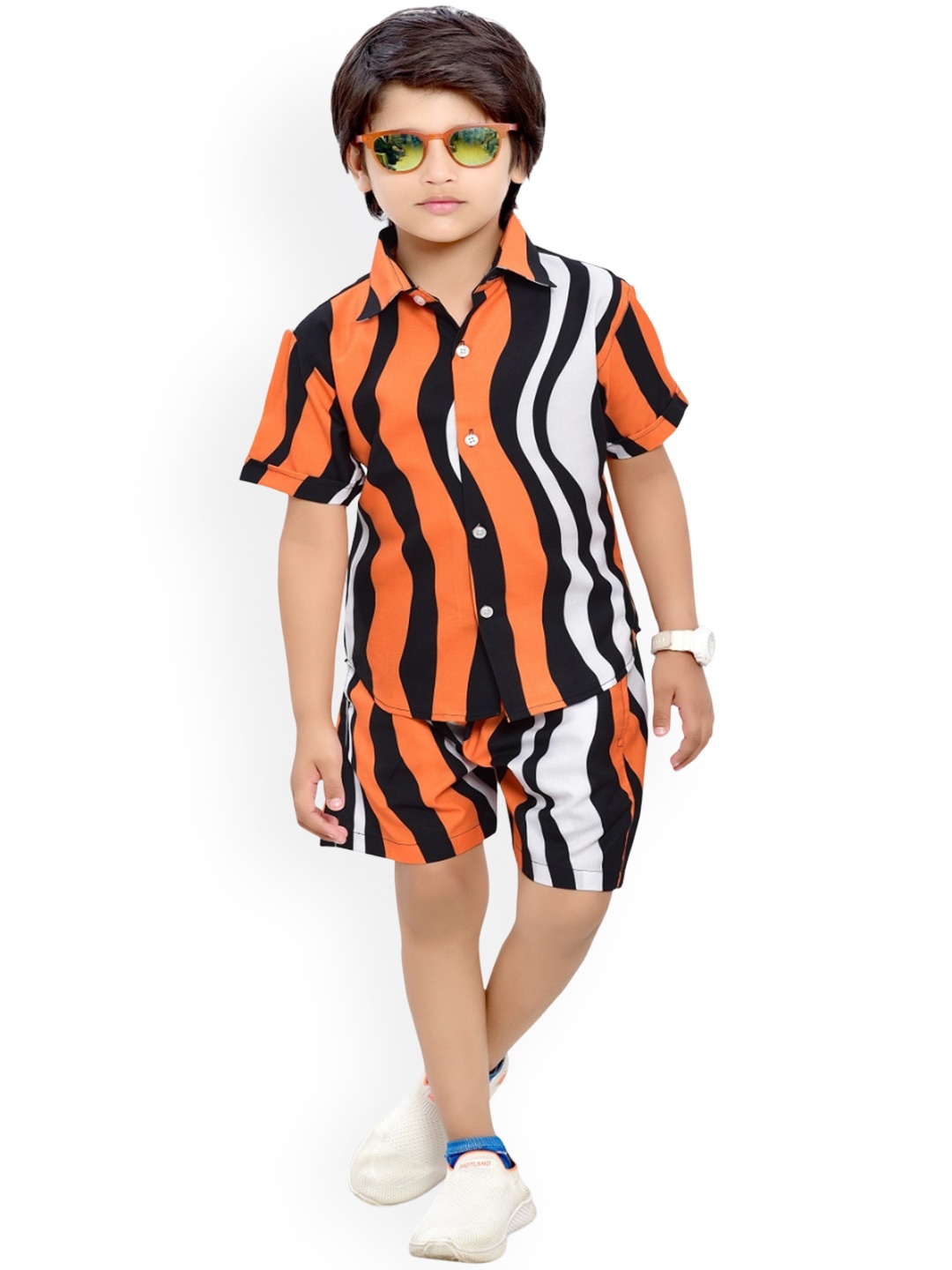 

BAESD Boys Printed Pure Cotton Shirt with Shorts, Orange