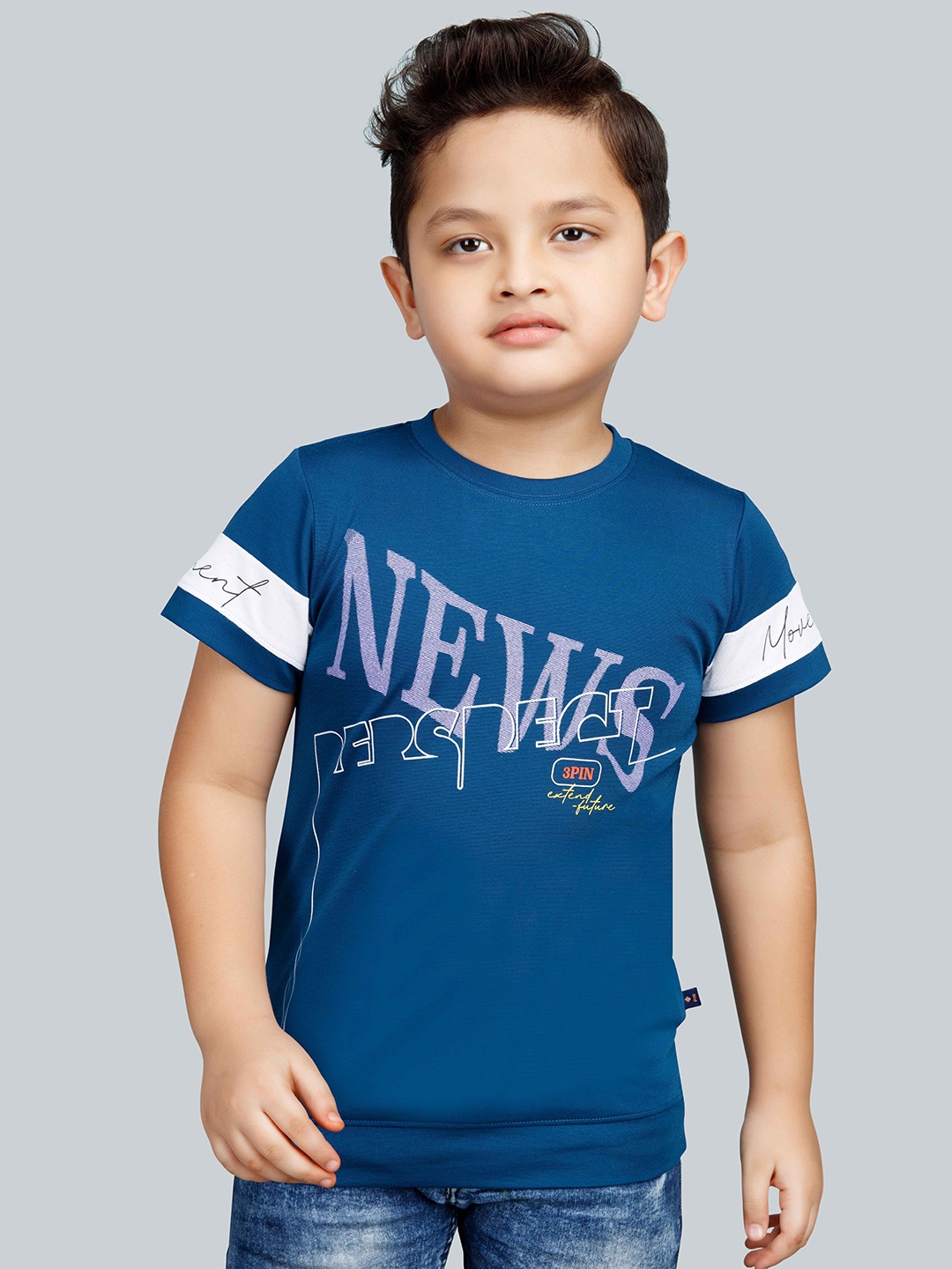 

3PIN Boys Typography Printed Round Neck Short Sleeves Regular T-shirt, Navy blue