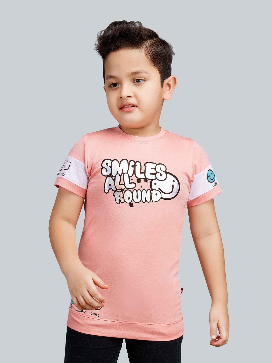 

3PIN Boys Typography Printed Round Neck T-shirt, Pink