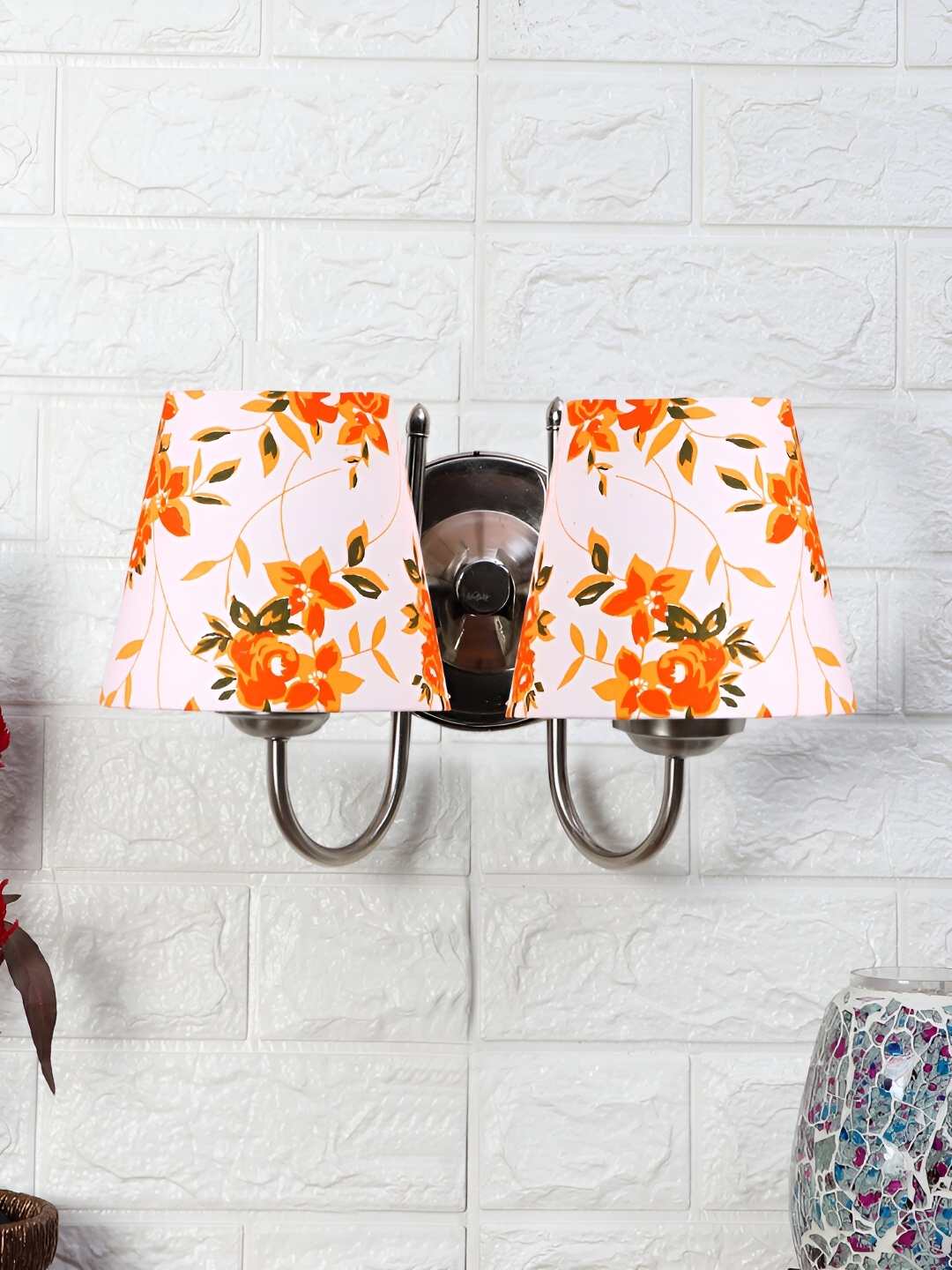 

Devansh White & Orange Printed Metal Contemporary Frustum Shaped Wall Lamp