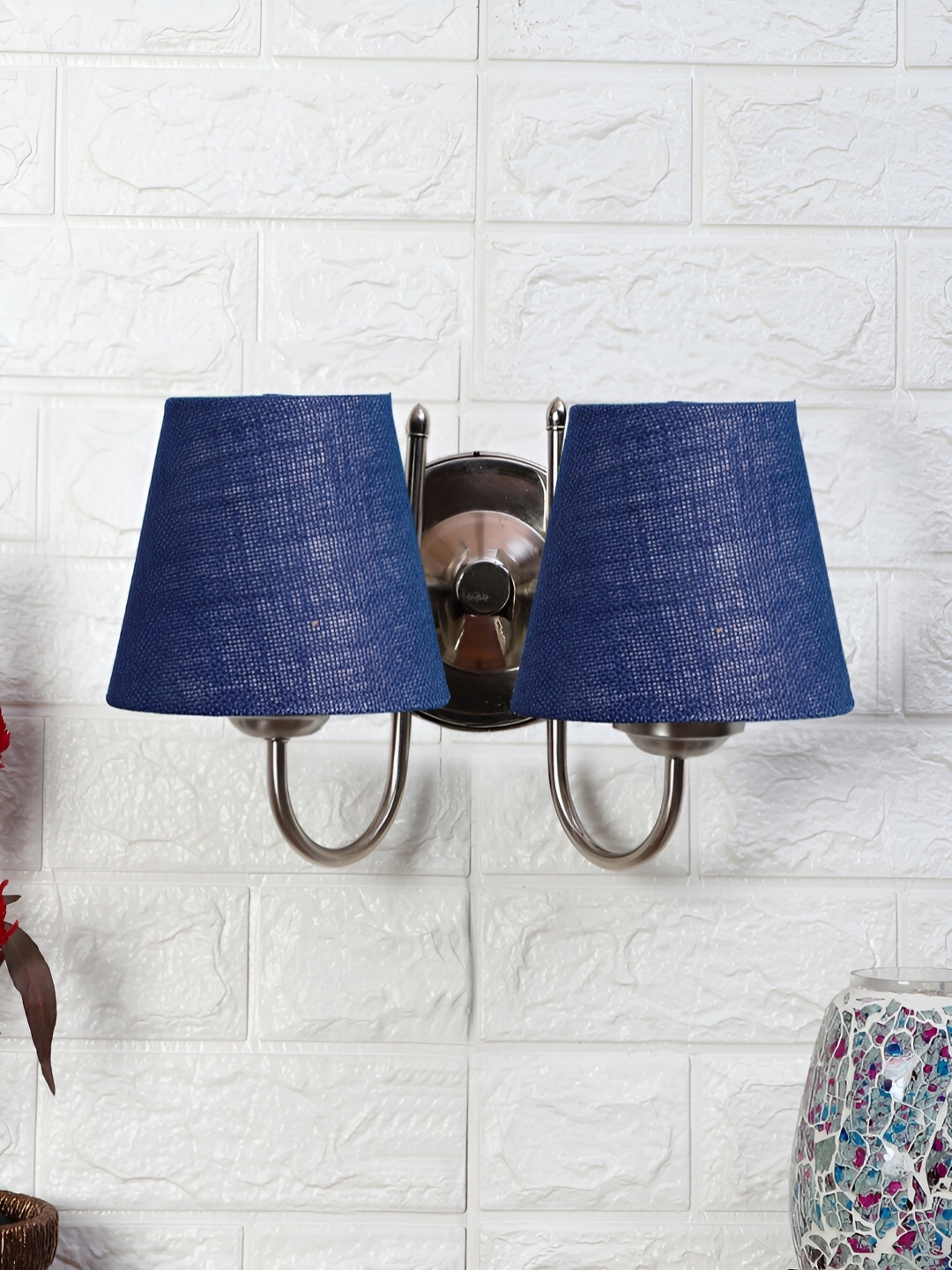 

Devansh Blue Textured Metal Traditional Frustum Shaped Wall Lamp