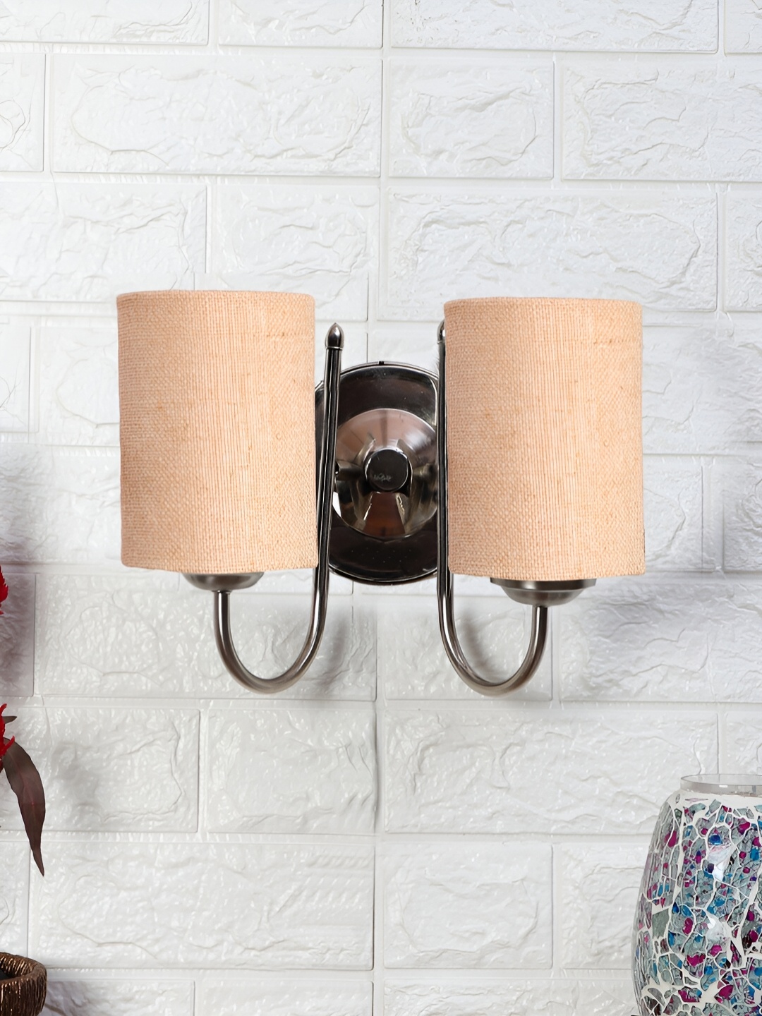 

Devansh Beige Textured Metal Traditional Cylinder Shaped Wall Lamp