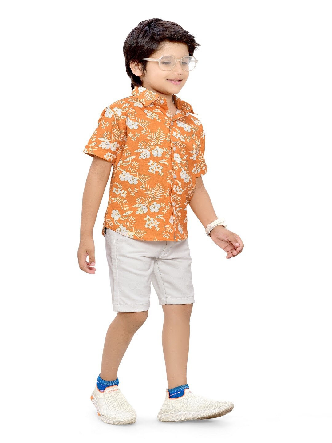 

BAESD Boys Floral Printed Cotton Comfort Shirt, Orange