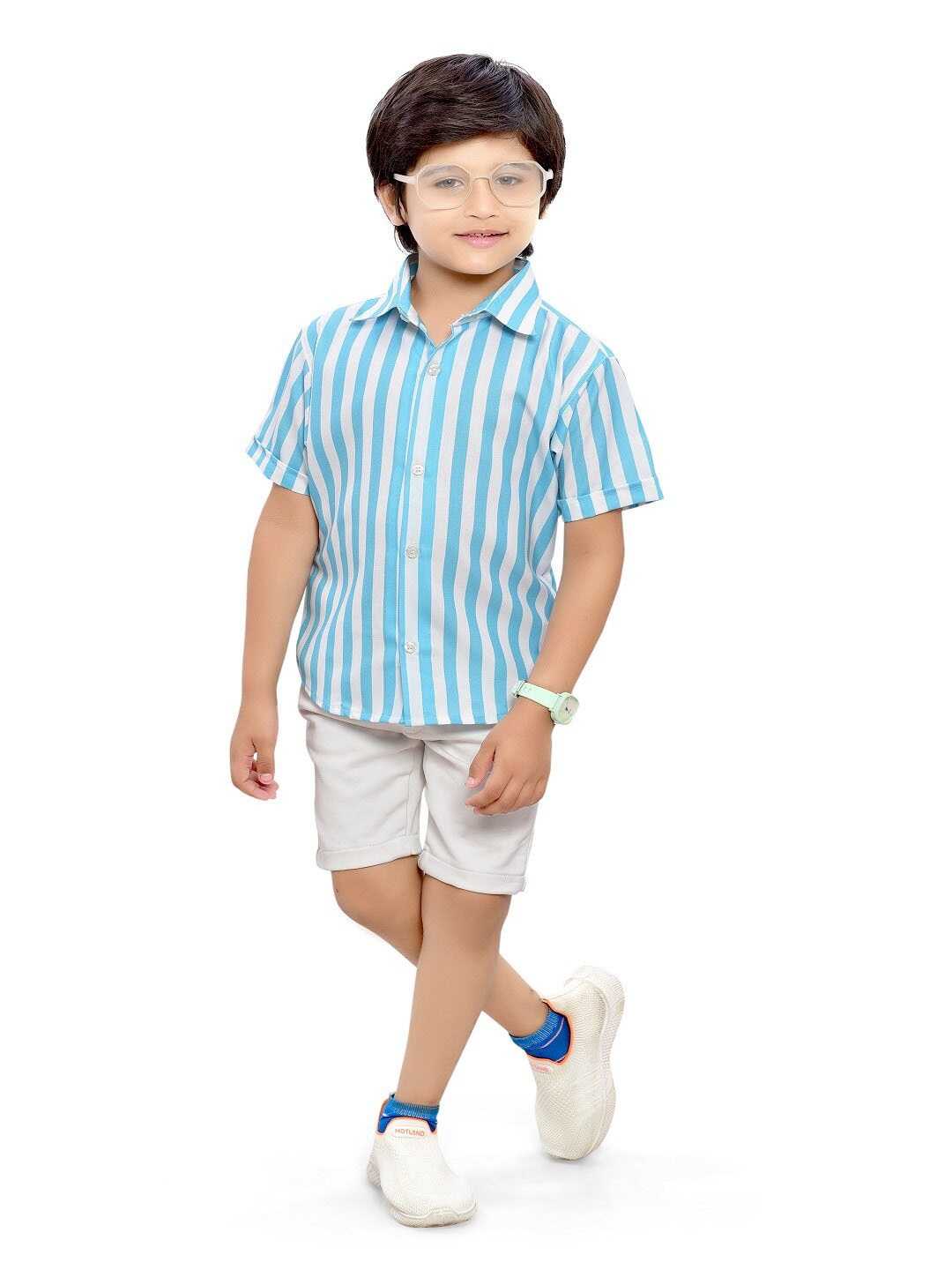 

BAESD Boys Comfort Striped Spread Collar Short Sleeves Cotton Casual Shirt, Blue