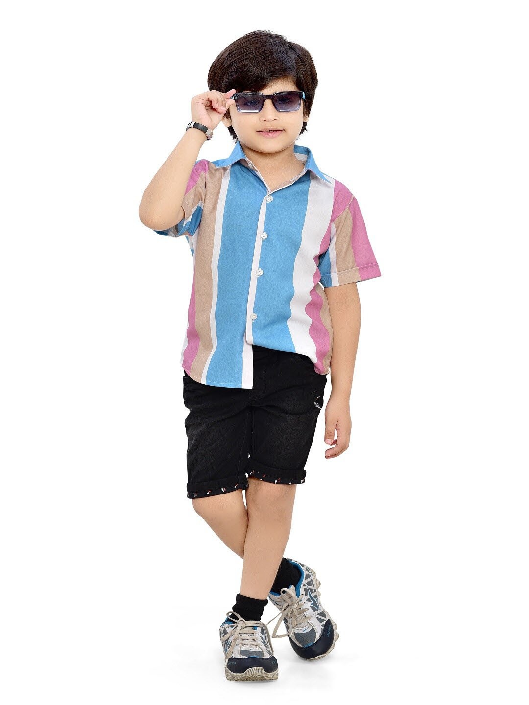 

BAESD Boys Comfort Striped Spread Collar Short Sleeves Casual Shirt, Blue