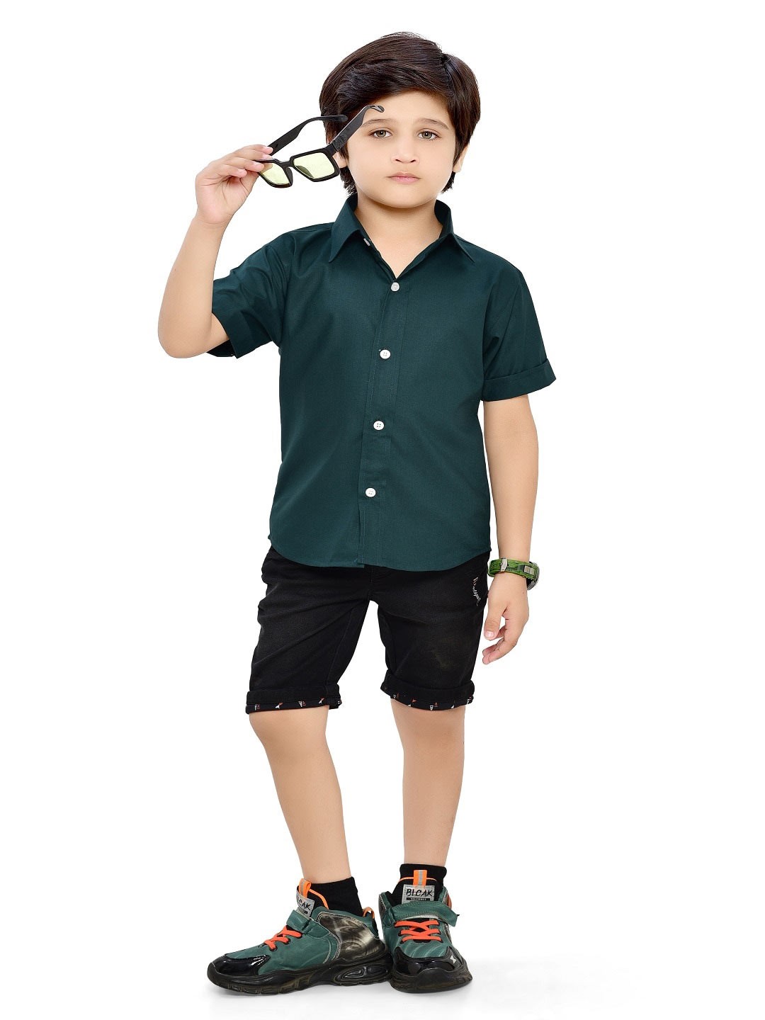

BAESD Boys Comfort Spread Collar Short Sleeves Cotton Casual Shirt, Green