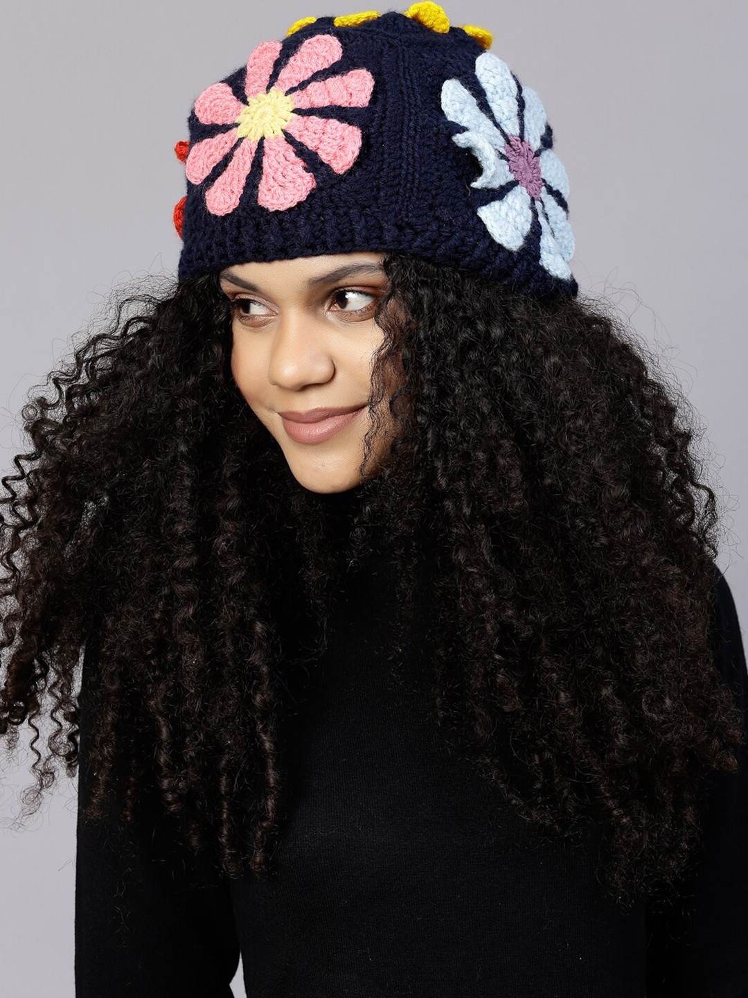 

Velvery Women Embroidered Acrylic Beanie, Black
