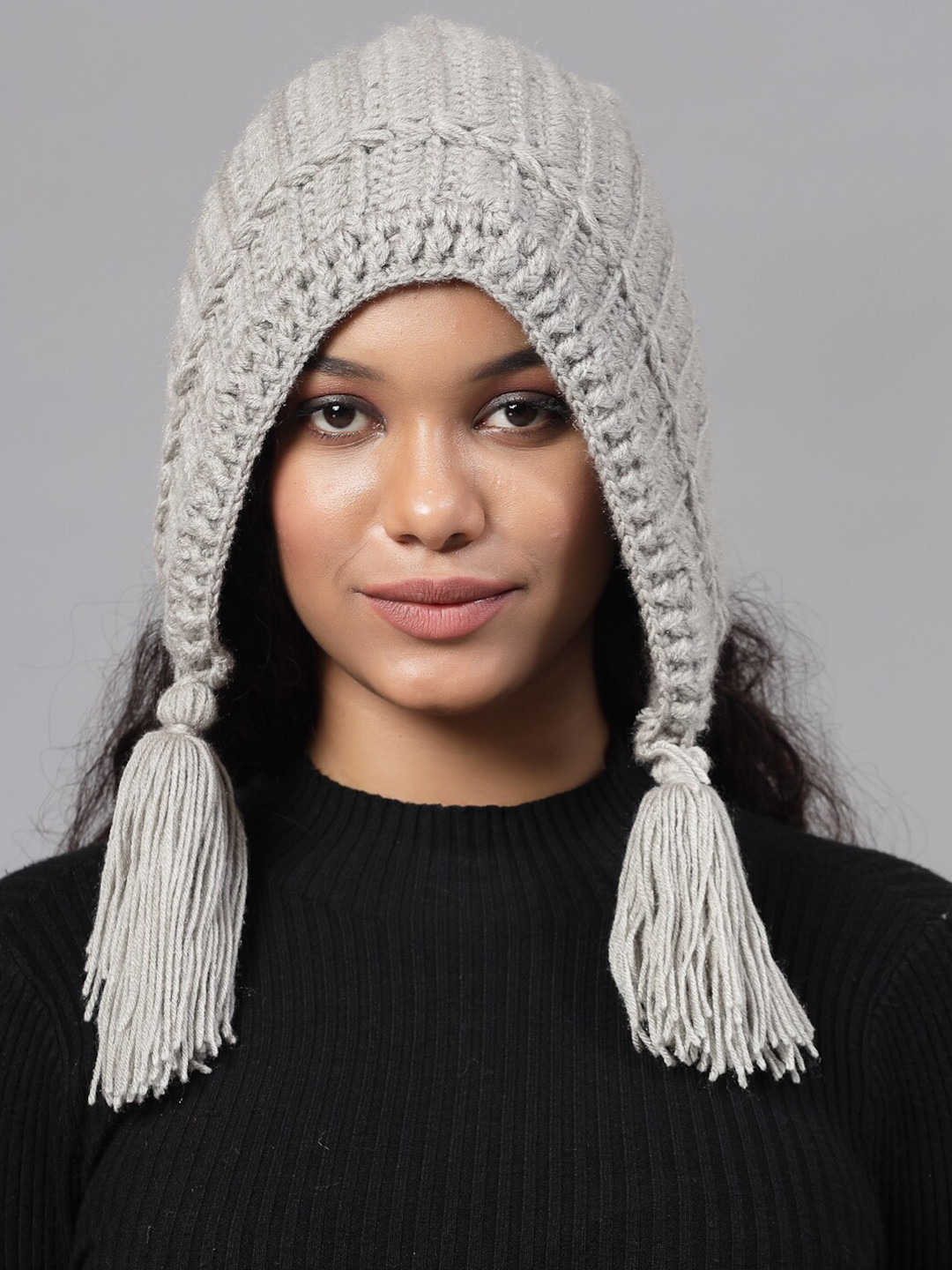 

Velvery Women Self Design Acrylic Beanie, Grey