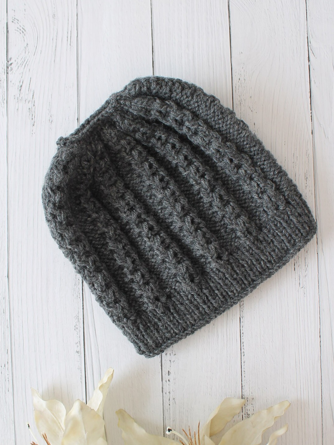 

Velvery Women Acrylic Self Design Beanie, Grey