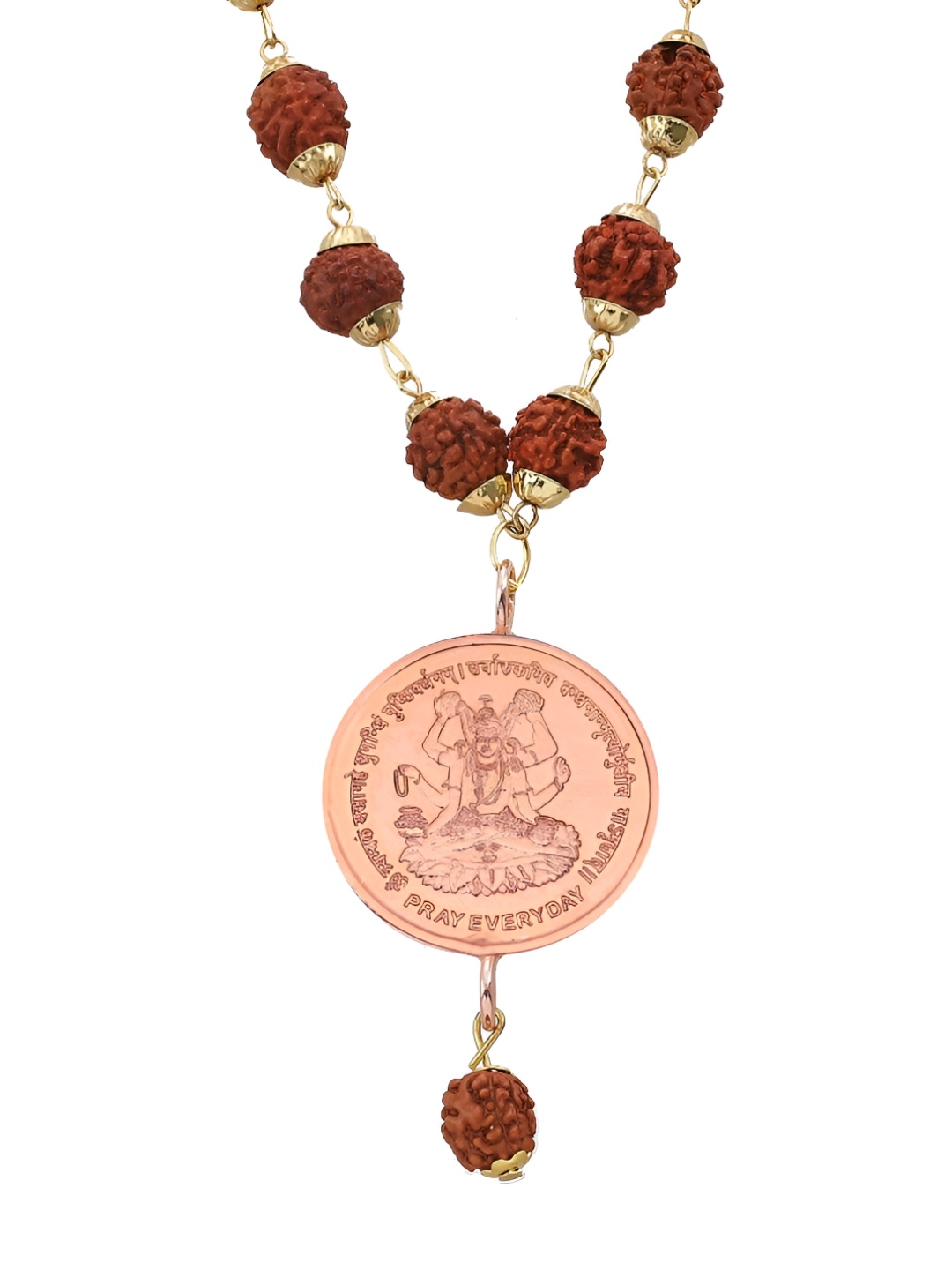 

Pray Everyday Rudraksha Shiv Mahamrityunjaya Statement Necklace, Copper