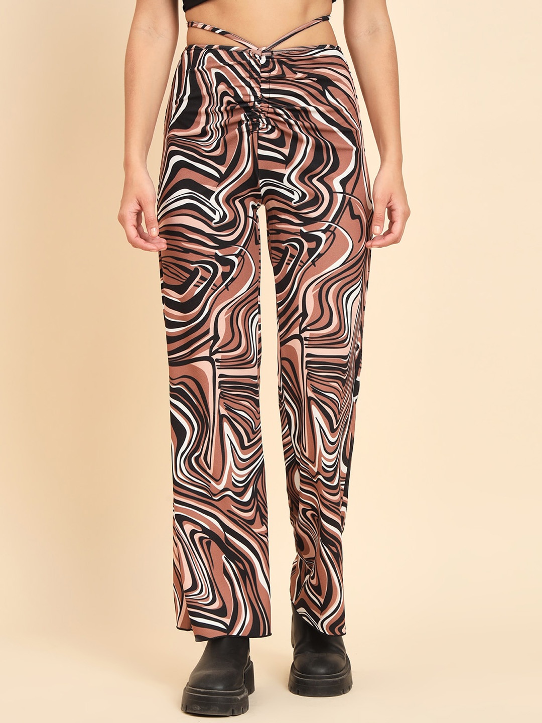 

TANDUL Printed Original Regular Fit Mid-Rise Parallel Trousers, Brown