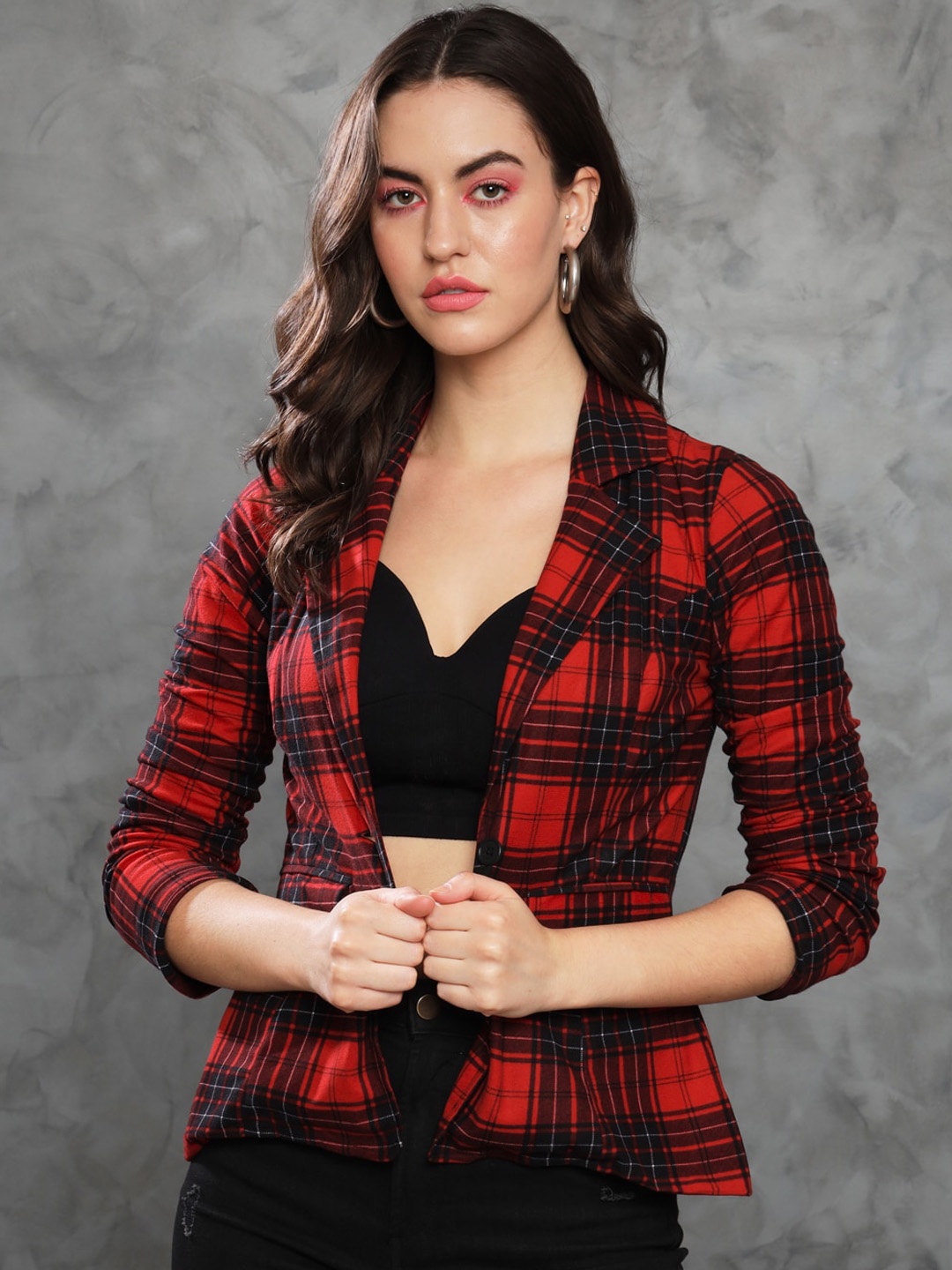 

TANDUL Printed Slim Fit Single Breasted Blazer, Red