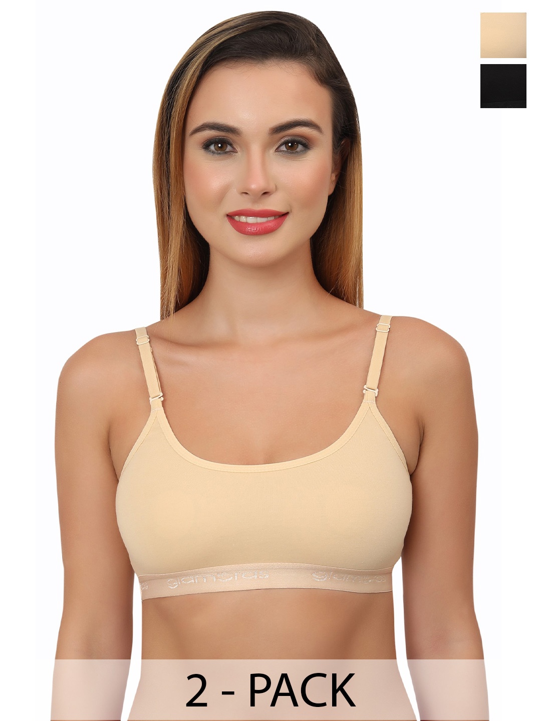 

Glamoras Pack Of 2 Full Coverage Non Padded T-shirt Bra - All Day Comfort, Black