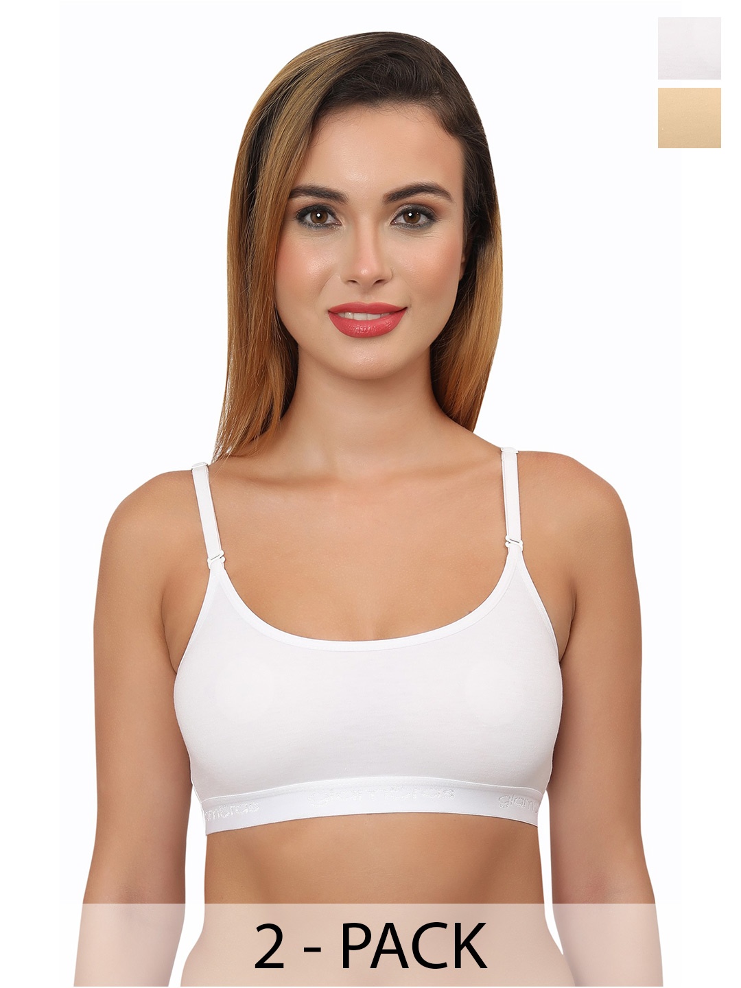 

Glamoras Pack Of 2 Full Coverage Non Padded T-shirt Bra - All Day Comfort, White