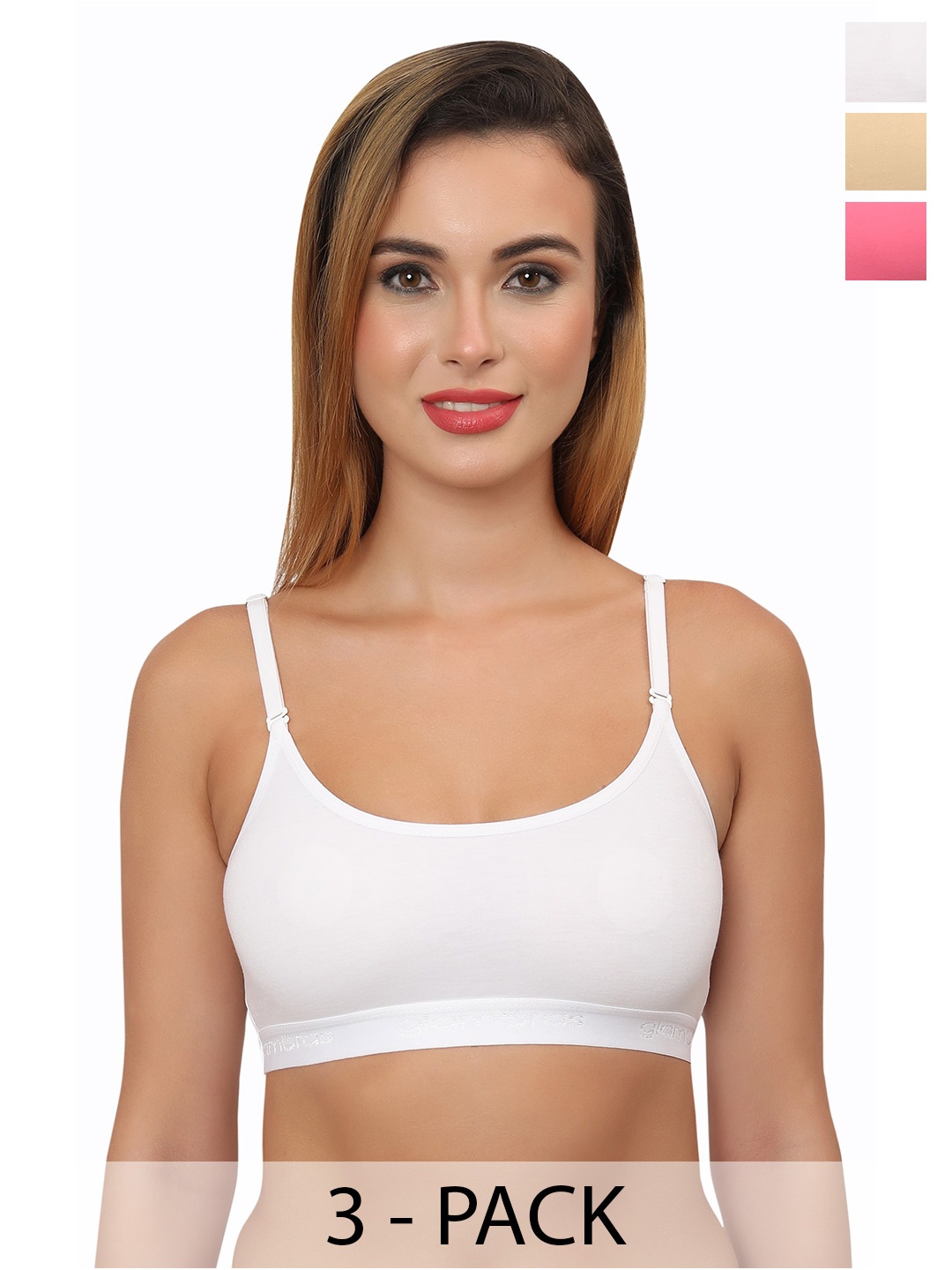 

Glamoras Pack Of 3 Full Coverage Non Padded Beginners Bra - All Day Comfort, White