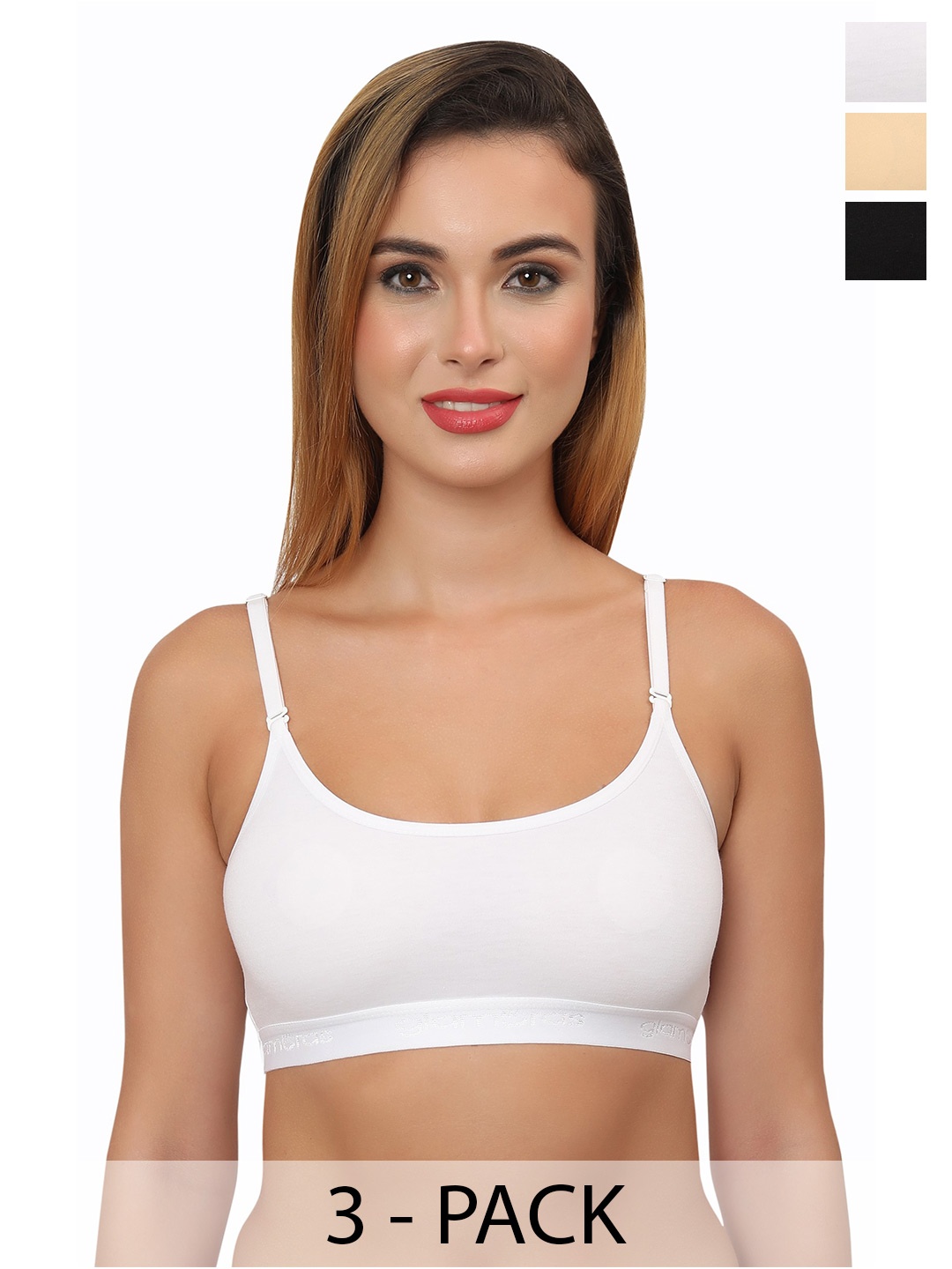 

Glamoras Pack Of 3 Full Coverage Non Padded T-shirt Bra - All Day Comfort, Black