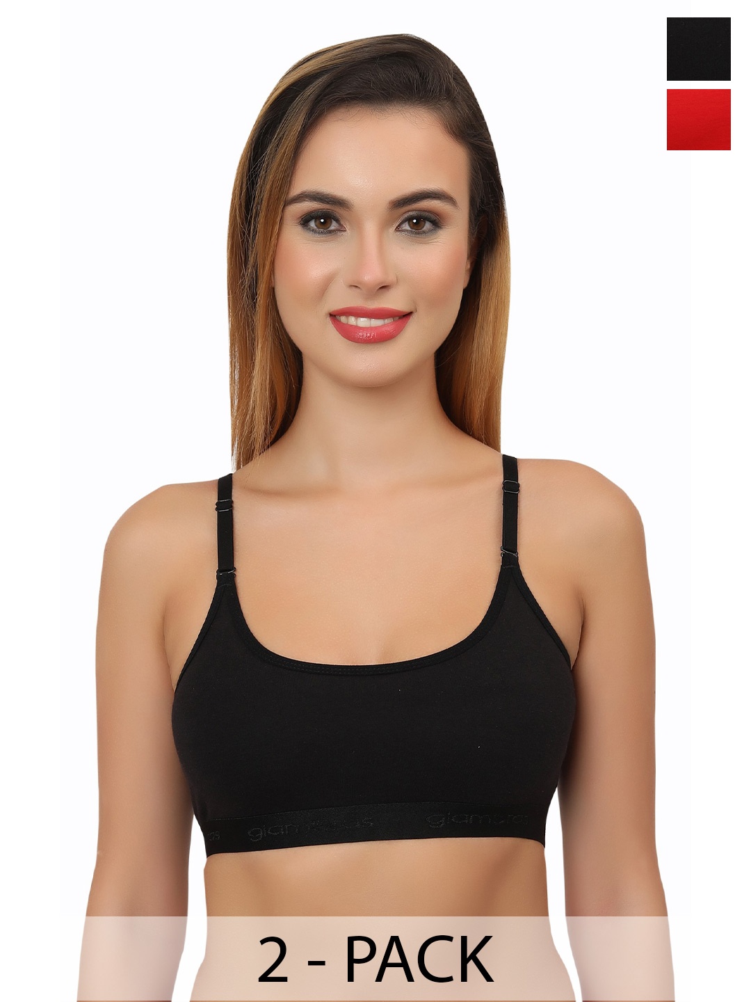 

Glamoras Pack Of 2 Full Coverage Non Padded Beginners Bras With All Day Comfort, Black