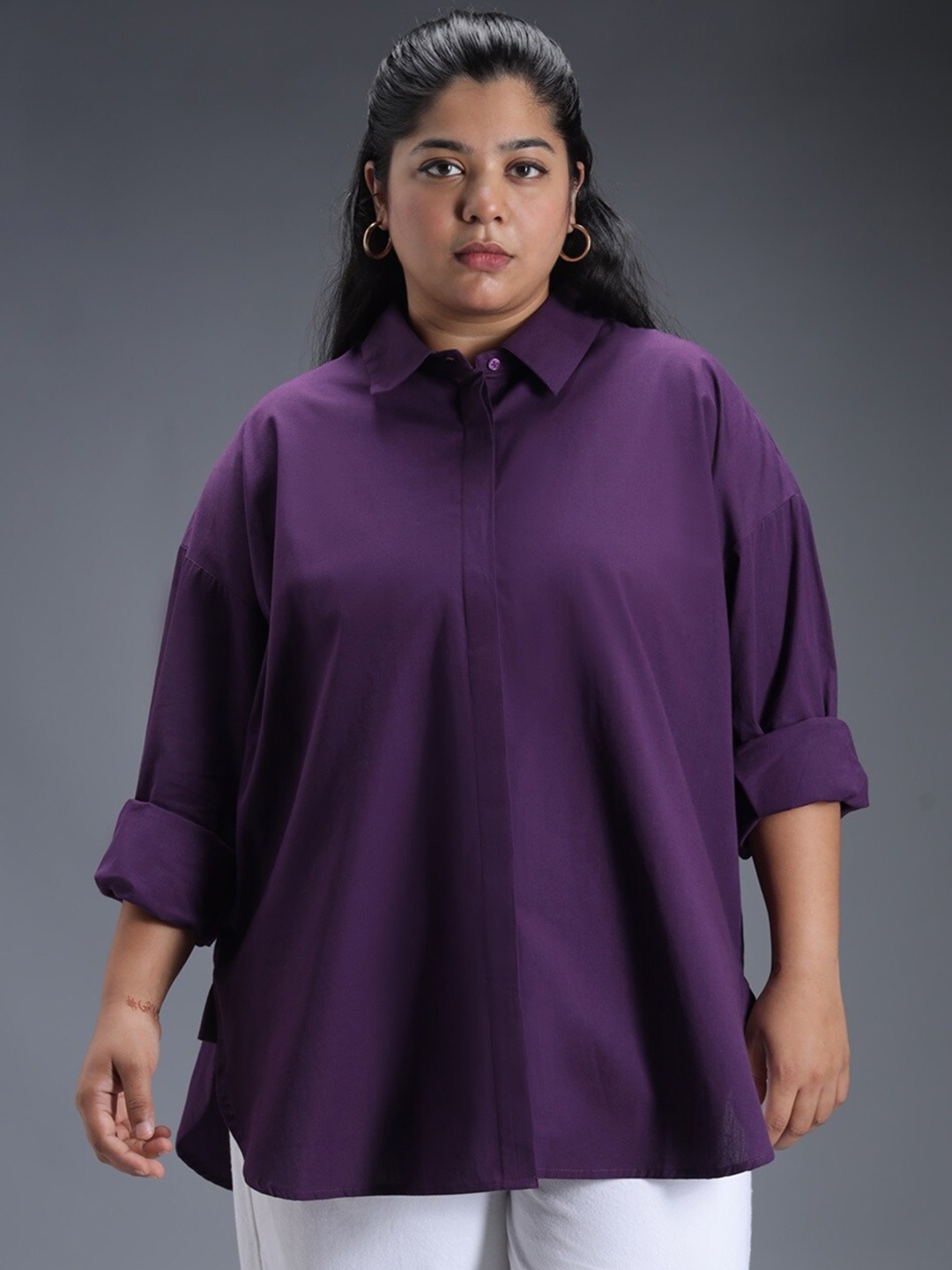 

Freeform by High Star Classic Plus Size oversized Cotton Casual Shirt, Purple