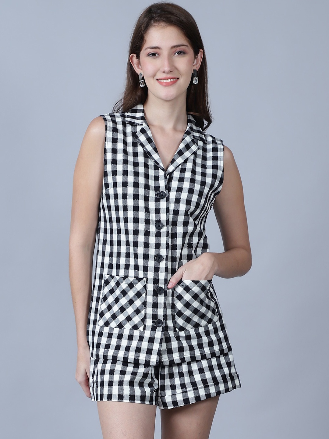 

urSense Checked Pure Cotton Shirt & Shorts Co-Ords, White