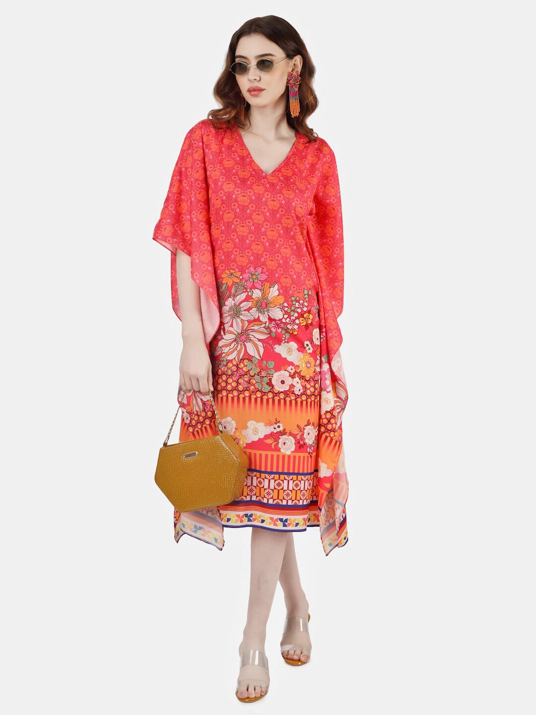 

Sukshat Ethnic Motifs Printed Midi Kaftan Dress, Red
