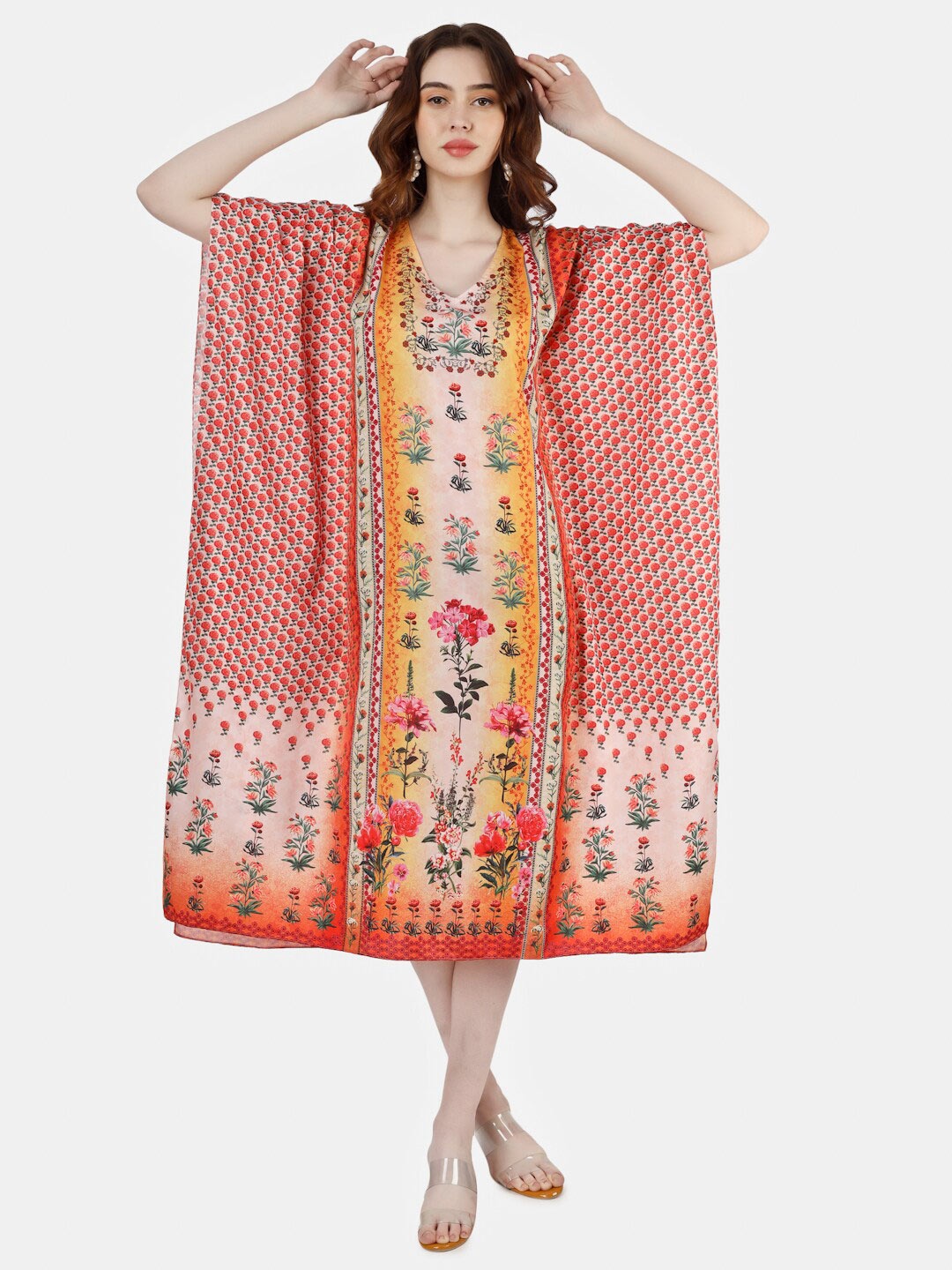 

Sukshat Ethnic Motifs Printed Midi Kaftan Dress, Orange