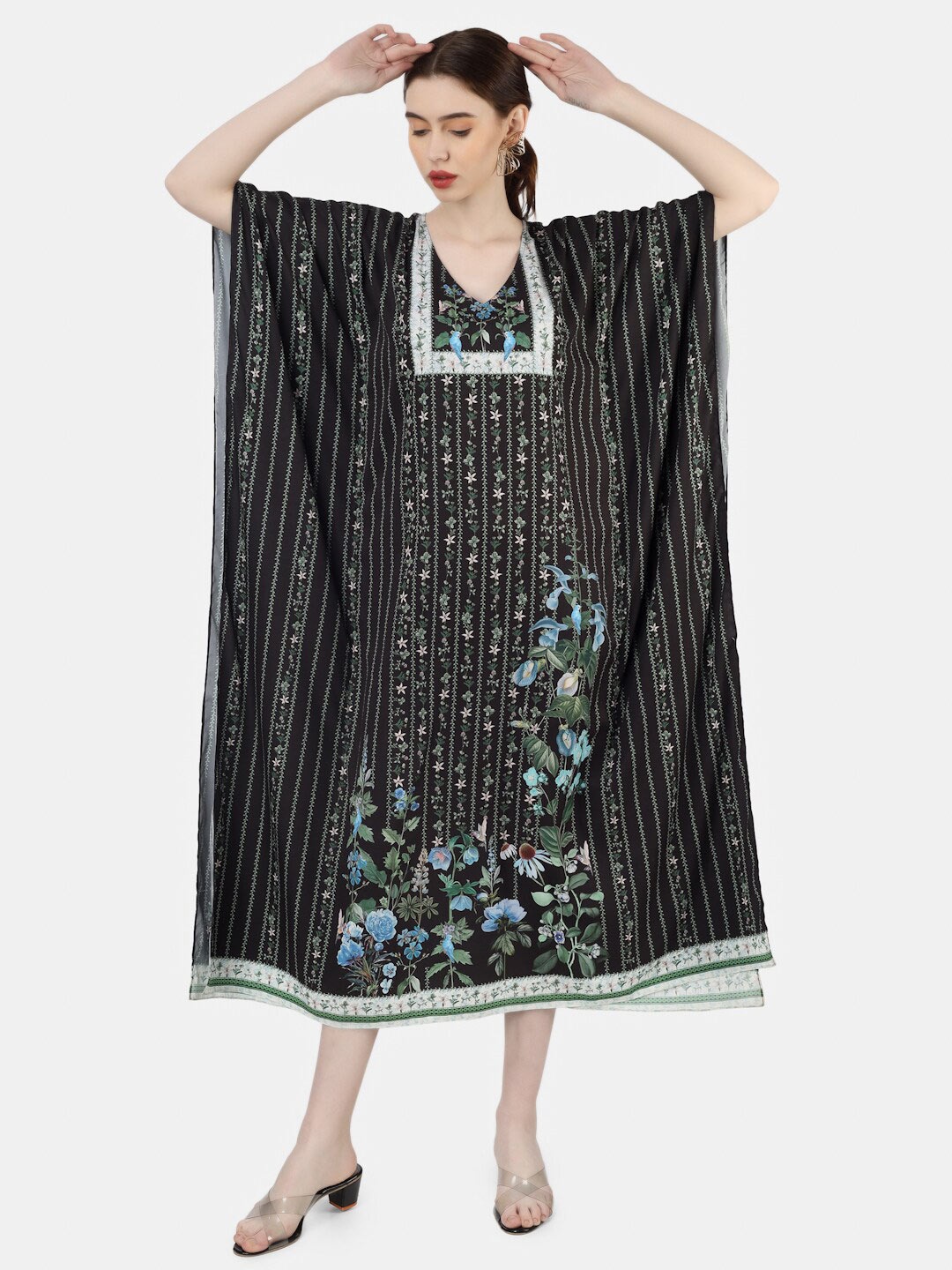 

Sukshat Ethnic Motifs Printed Midi Kaftan Dress, Black
