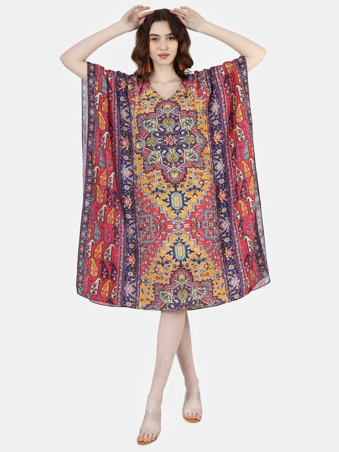

Sukshat Ethnic Motifs Printed Kaftan Dress, Red