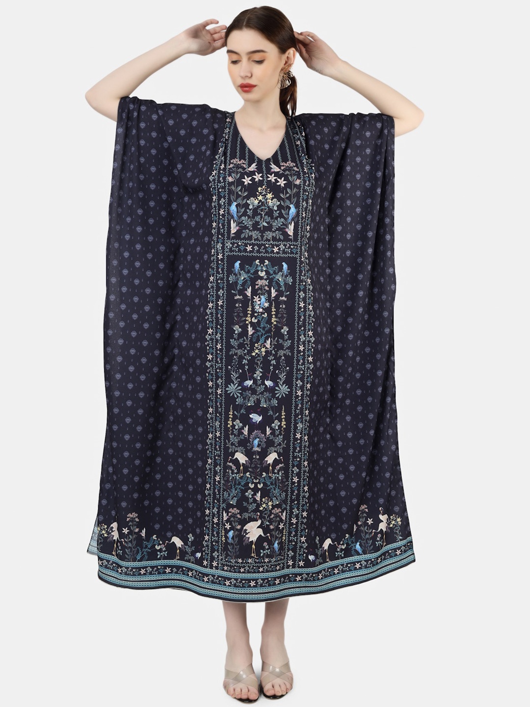 

Sukshat Ethnic Motifs Printed Midi Kaftan Dress, Black