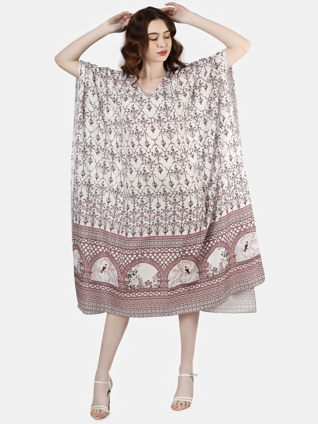 

Sukshat Ethnic Motifs Printed Midi Kaftan Dress, White