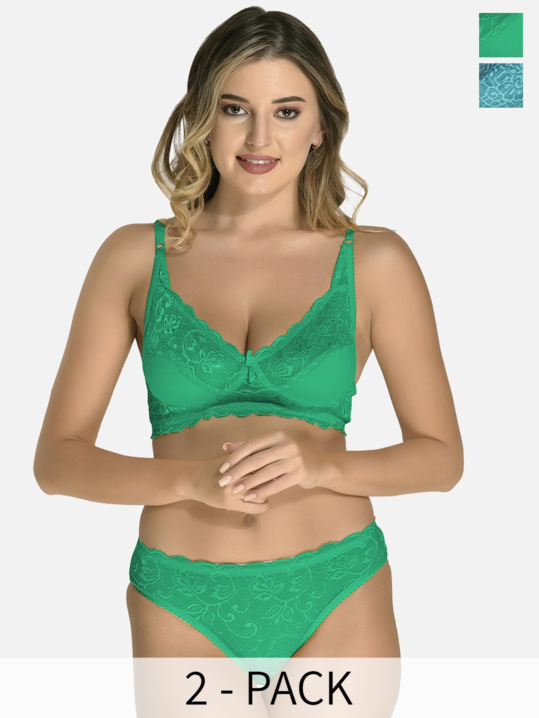 

StyFun Pack of 2 Non Padded Lingerie Set VM_Set_Iten_Green_Blumer_Green_B