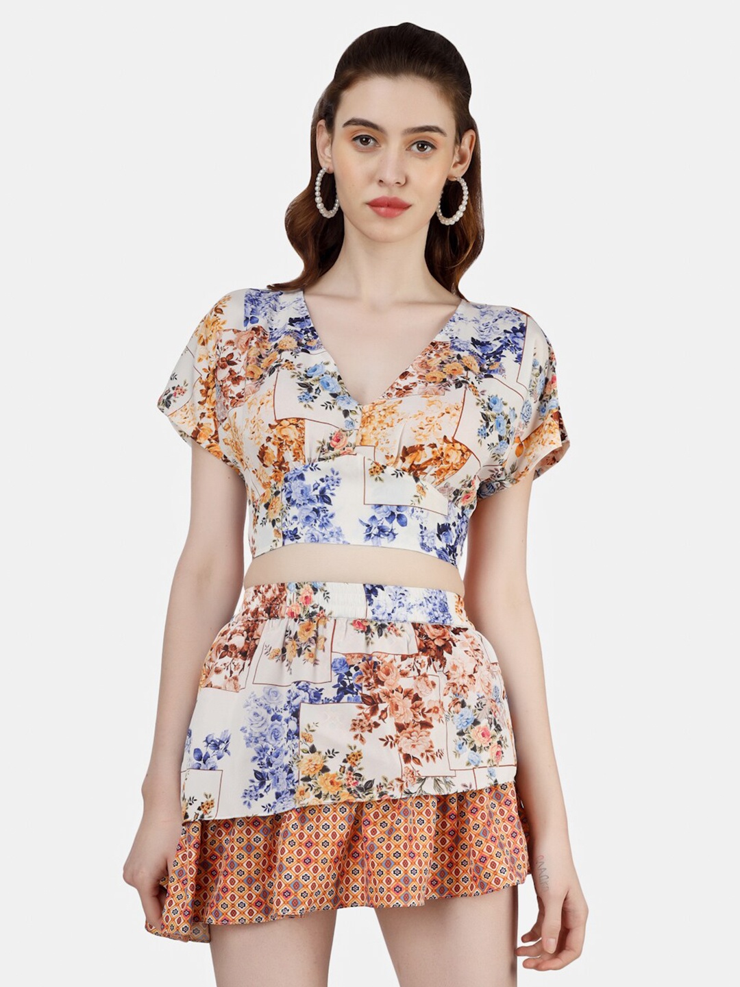 

Sukshat Floral Printed Top With Skirt, White