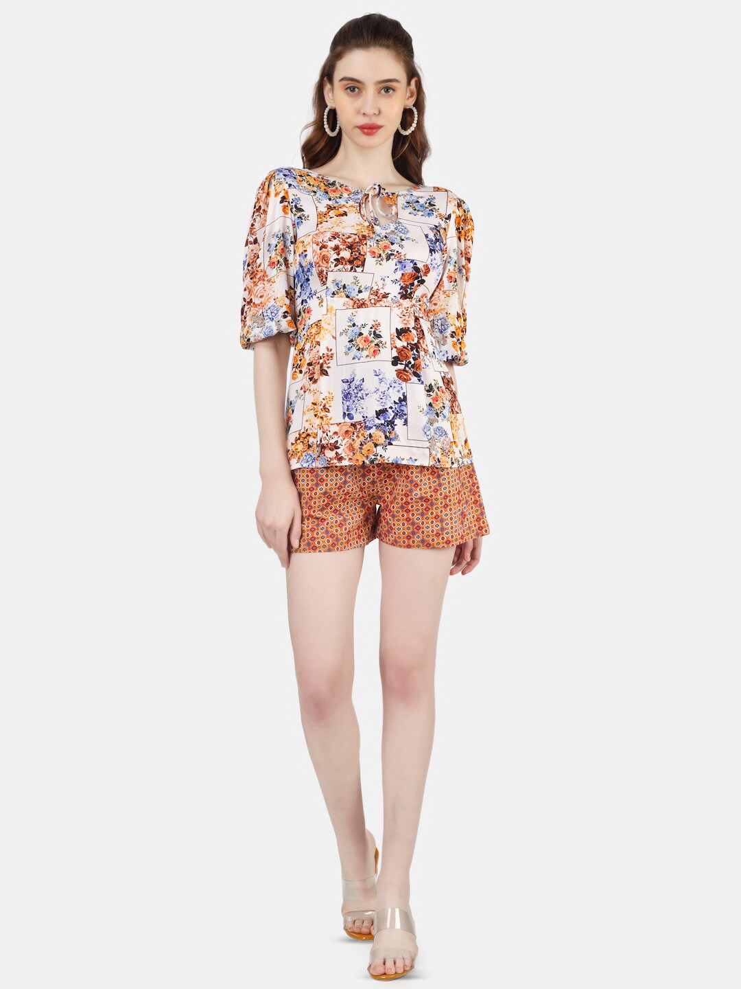 

Sukshat Floral Printed Top With Shorts, White
