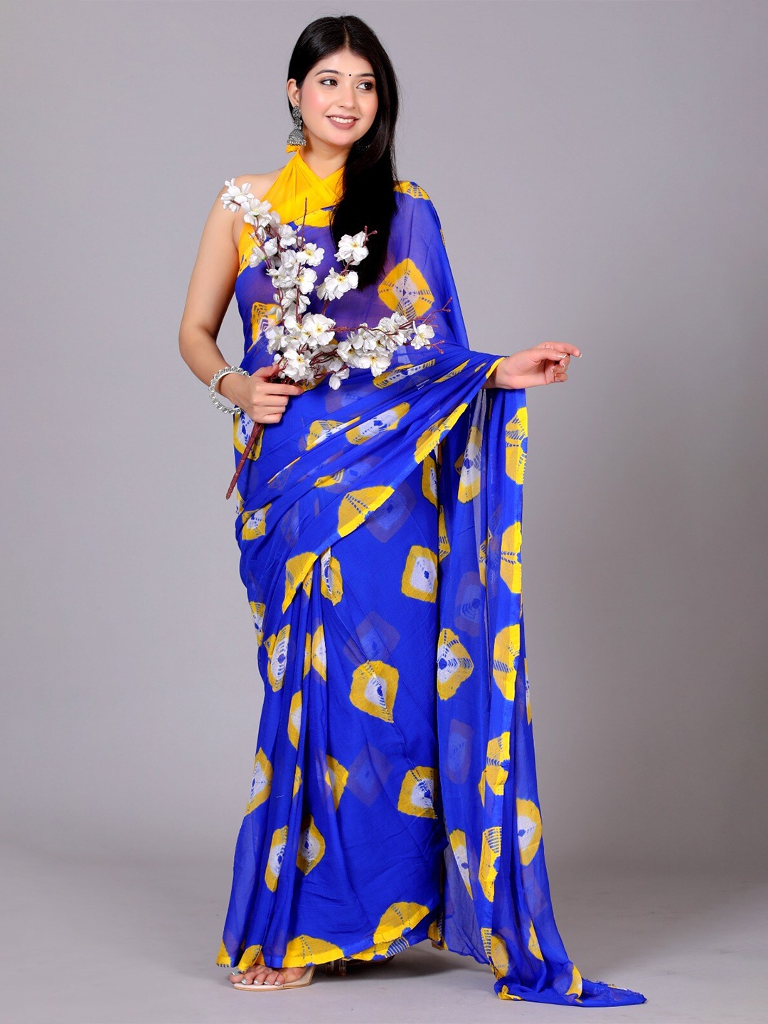 

VL SAREES Printed Pure Chiffon Bandhani Saree, Blue