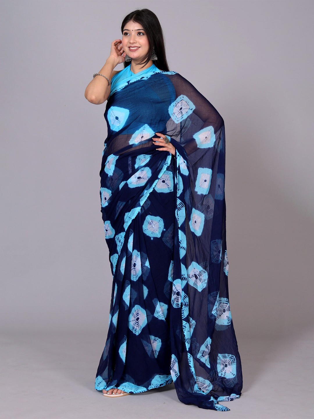 

VL SAREES Pure Chiffon Bandhani Saree, Blue